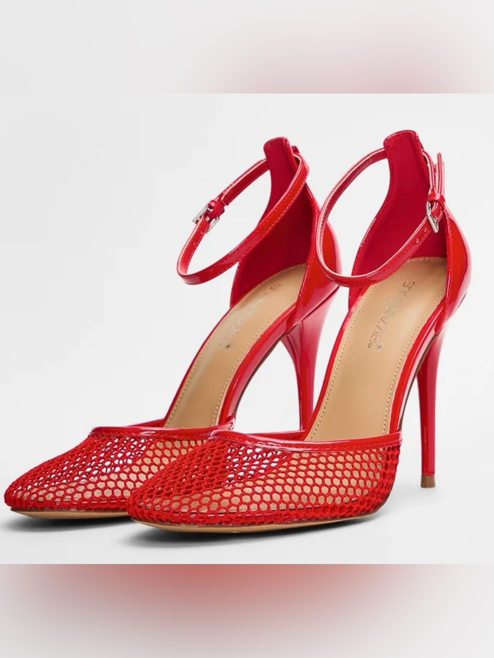 Sexy Red Ankle Strap High Heel Pumps. Size 12